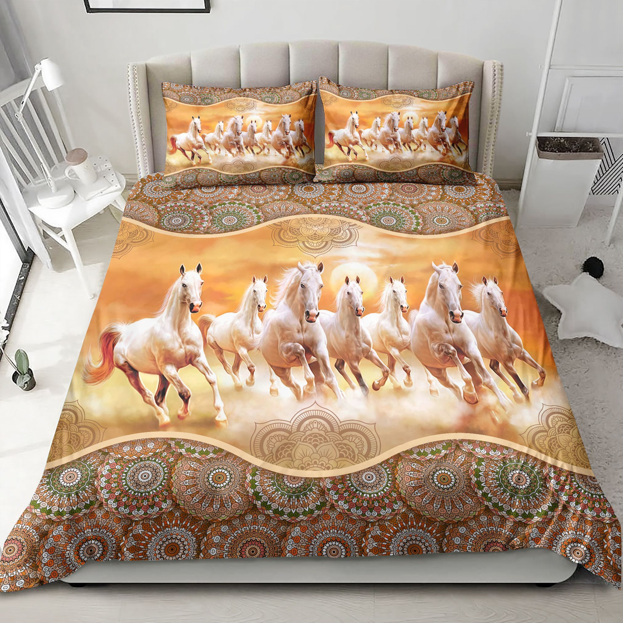 White Horses Running Bedding Set