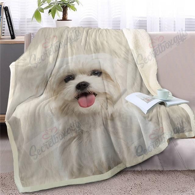 White Lhasa Apso Fleece Blanket