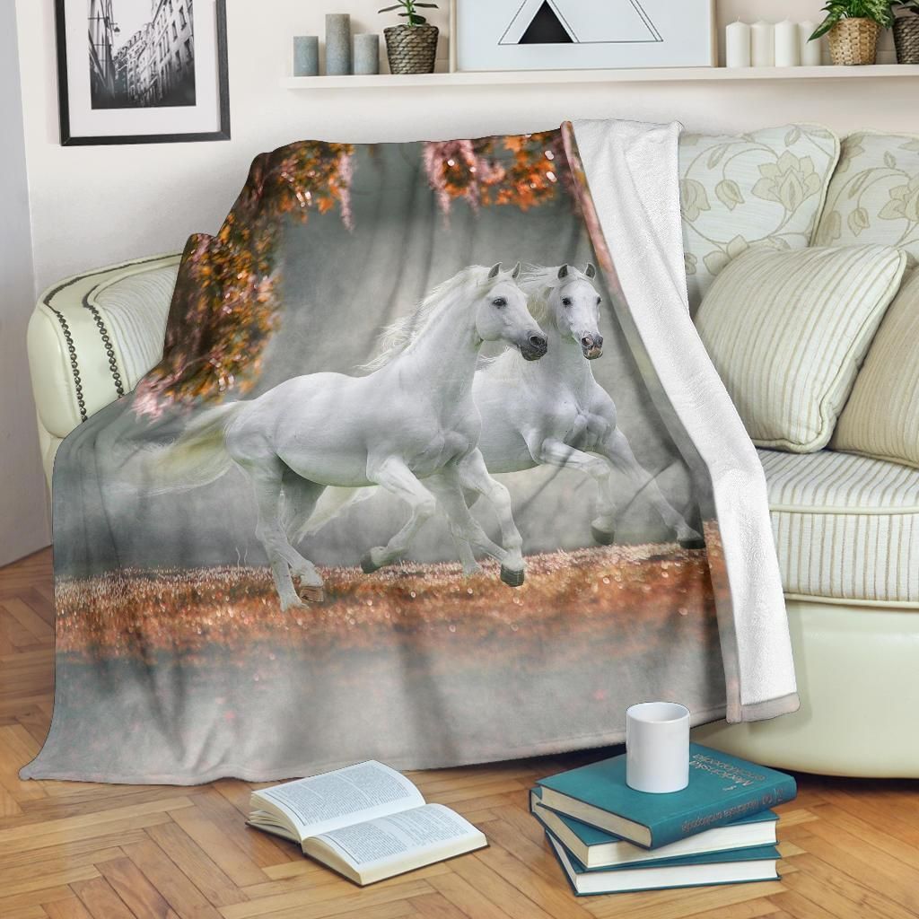 White Lipizzaner Horses Sherpa Fleece Blanket
