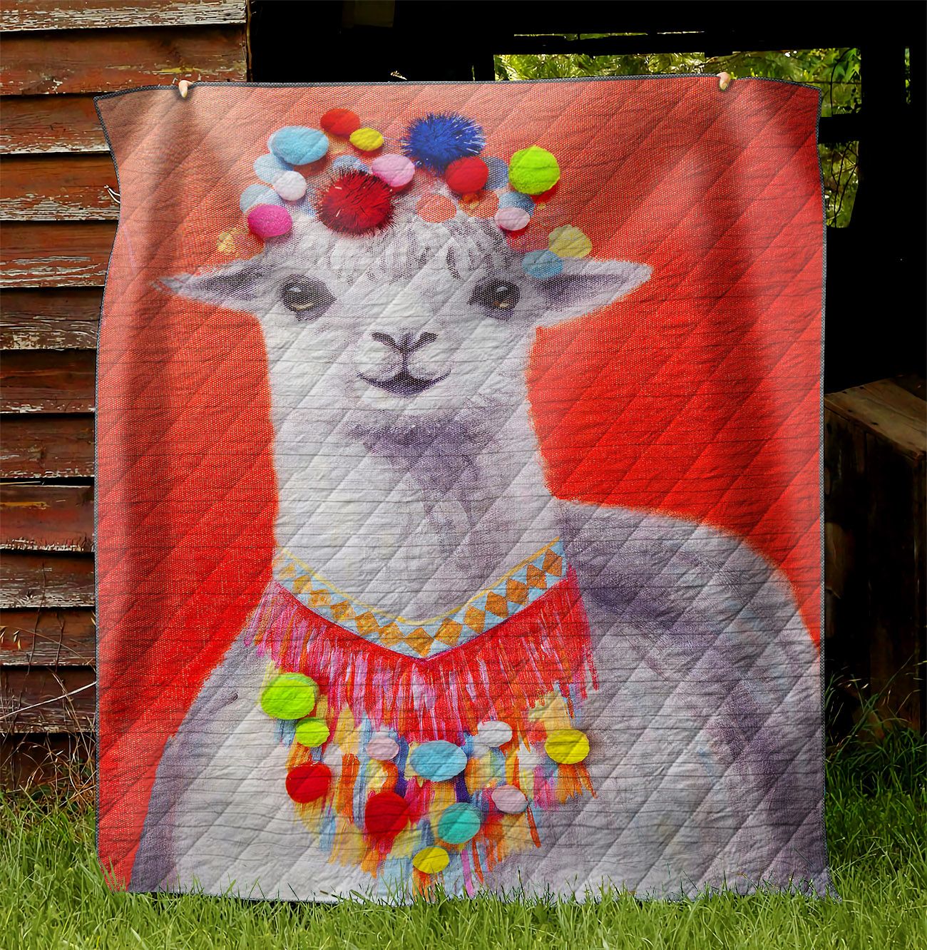 White Llama NI2903046YD Quilt Blanket