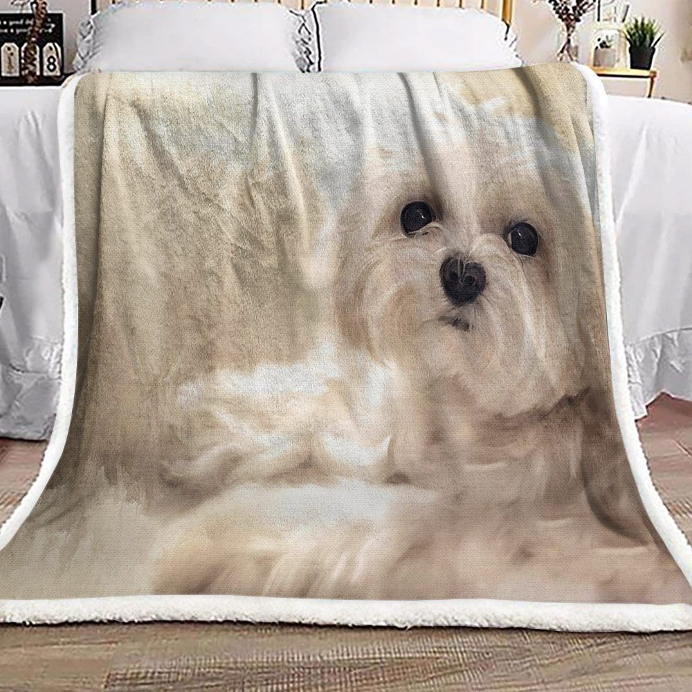 White Maltese Sherpa Fleece Blanket