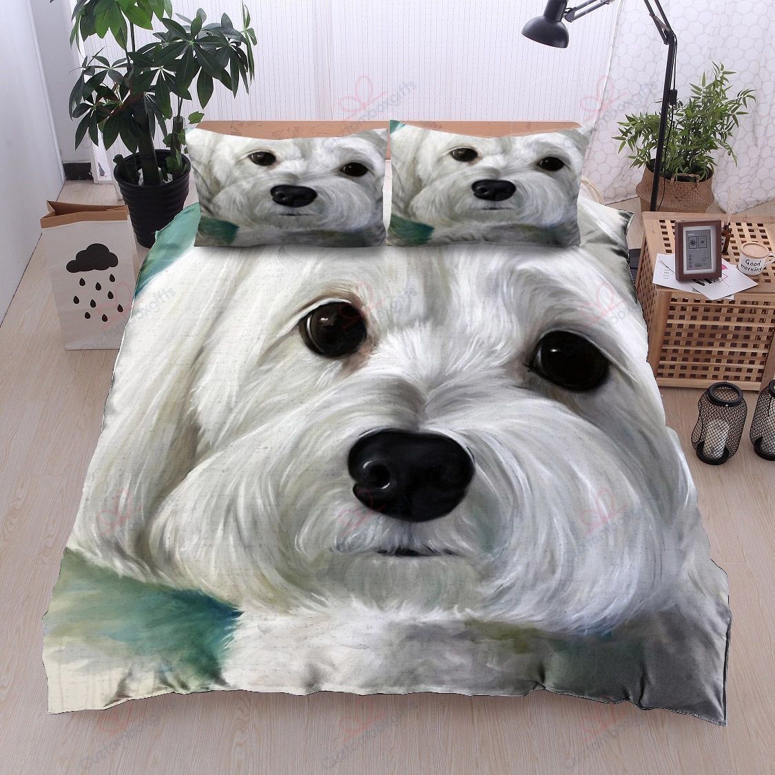 White Maltese Bedding Set