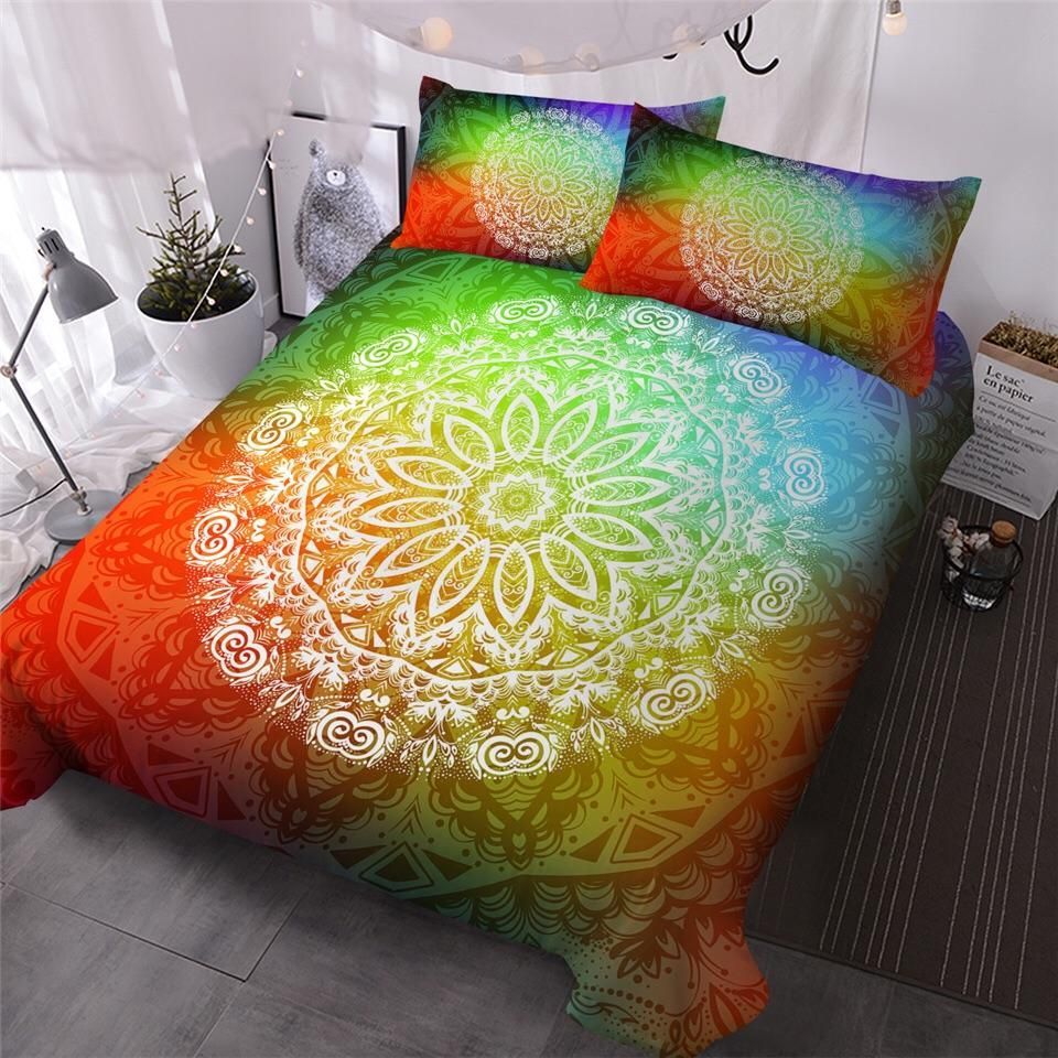 White Mandala On Rainbow Bedding Set