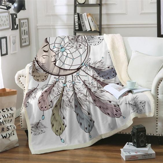 White Moon Dreamcatcher Sherpa Fleece Blanket