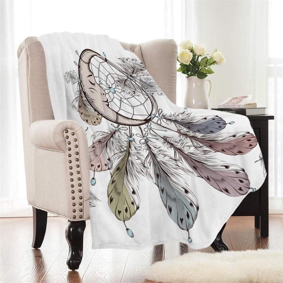 White Moon Dreamcatcher Printed Fleece Blanket