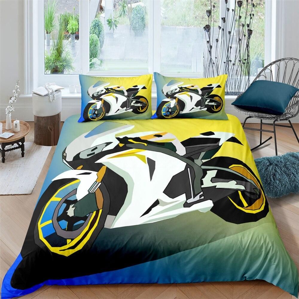 White Motorbike Love Speed Bedding Set