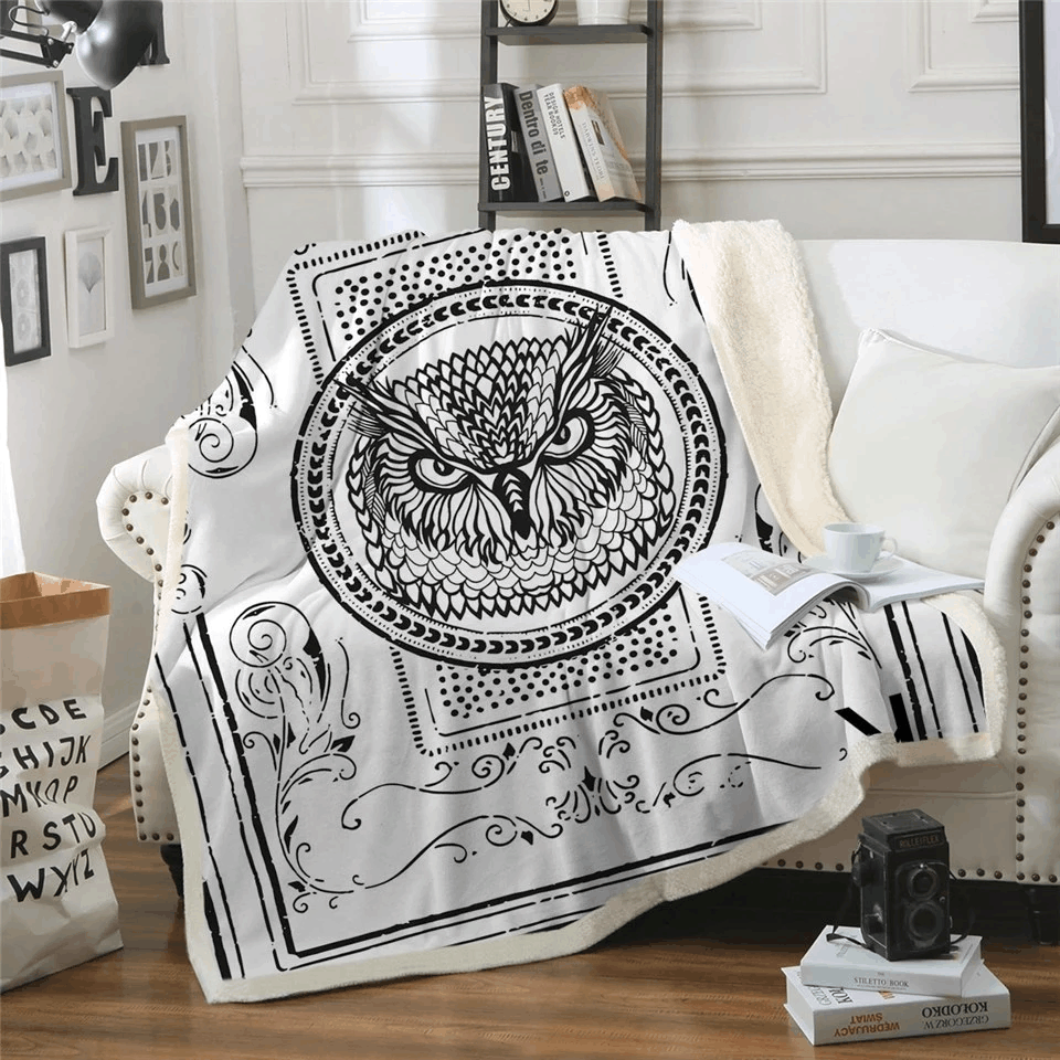 White Owl Sherpa Fleece Blanket