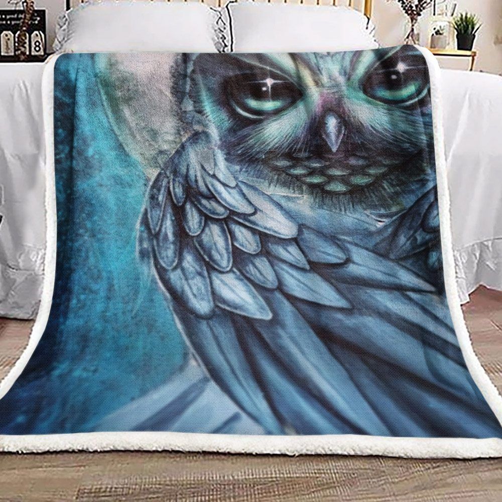 White Owl In Moon Night Sherpa Fleece Blanket