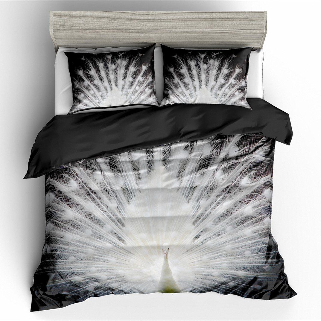 White Peacock 3d Bedding Set