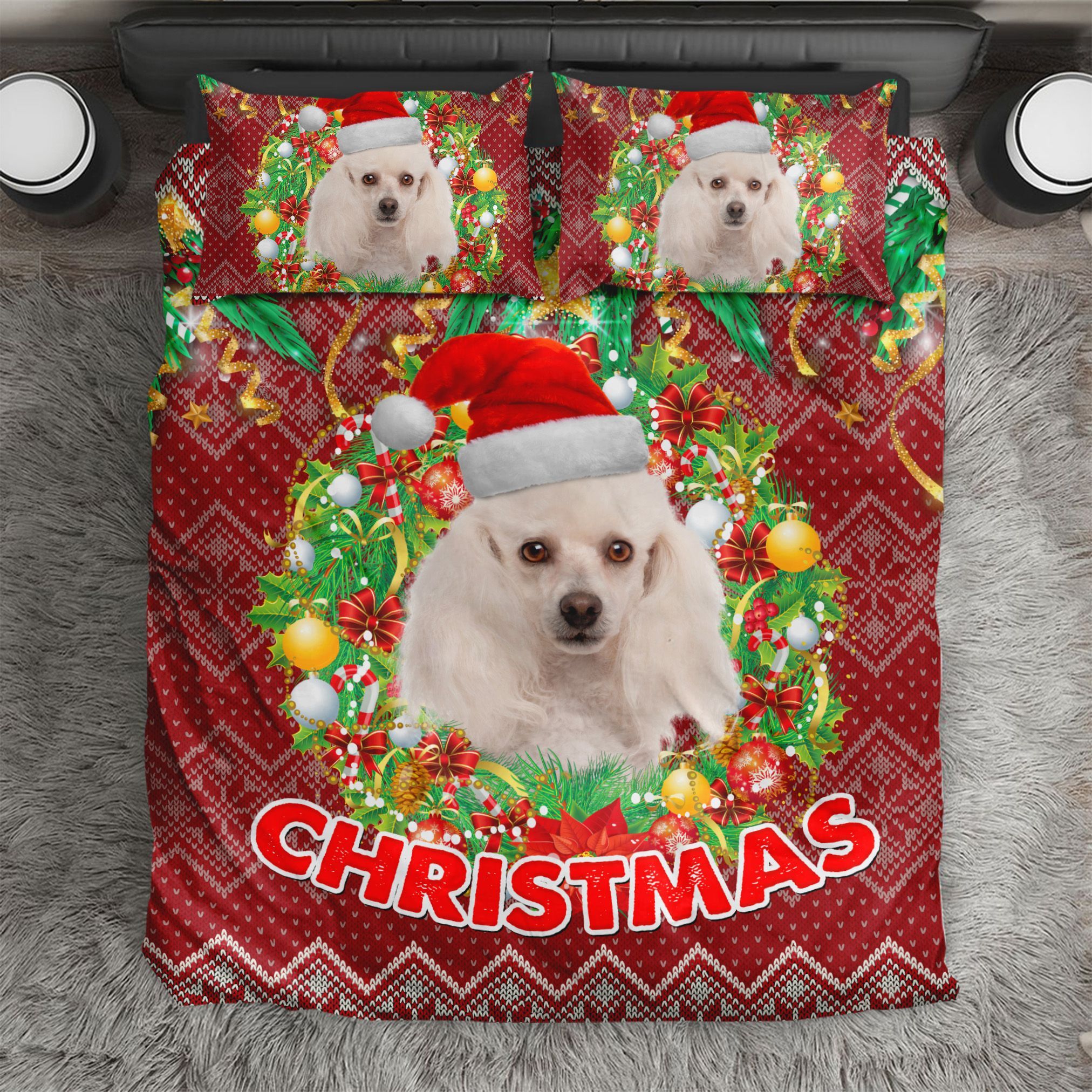White Poodle Merry Christmas Bedding Set