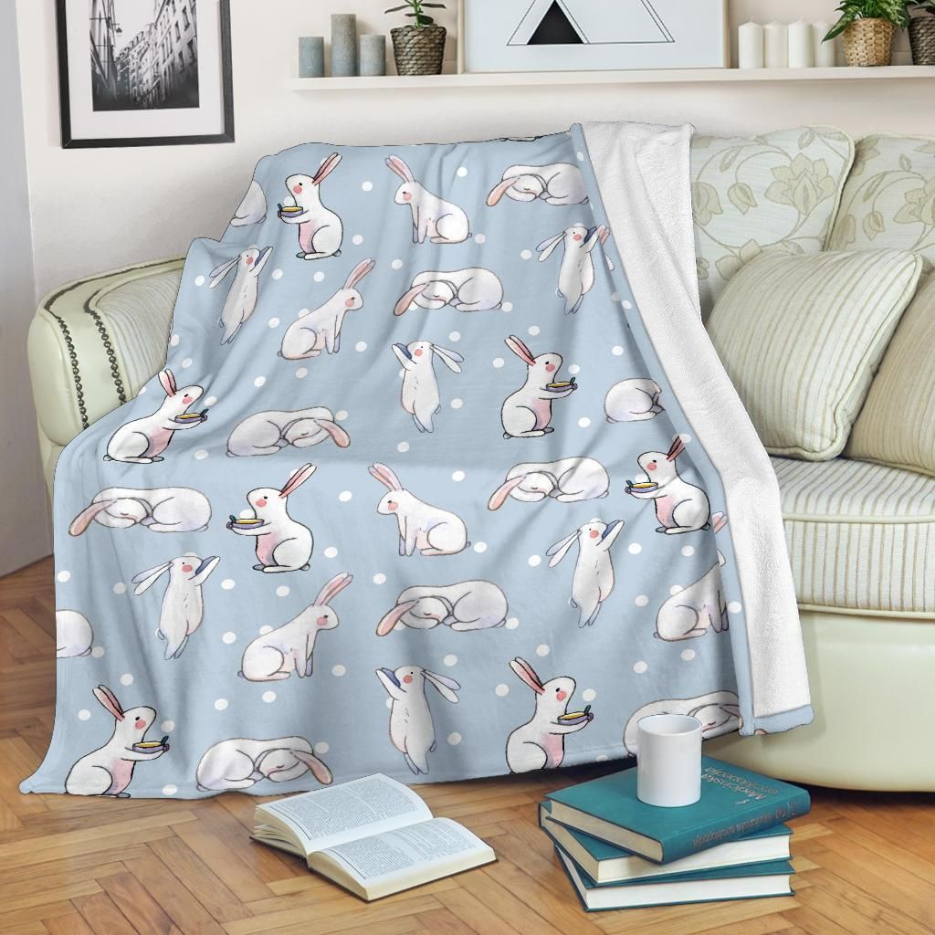 White Rabbit Snow Fall Pattern Print Design Rb06 Fleece Blanket