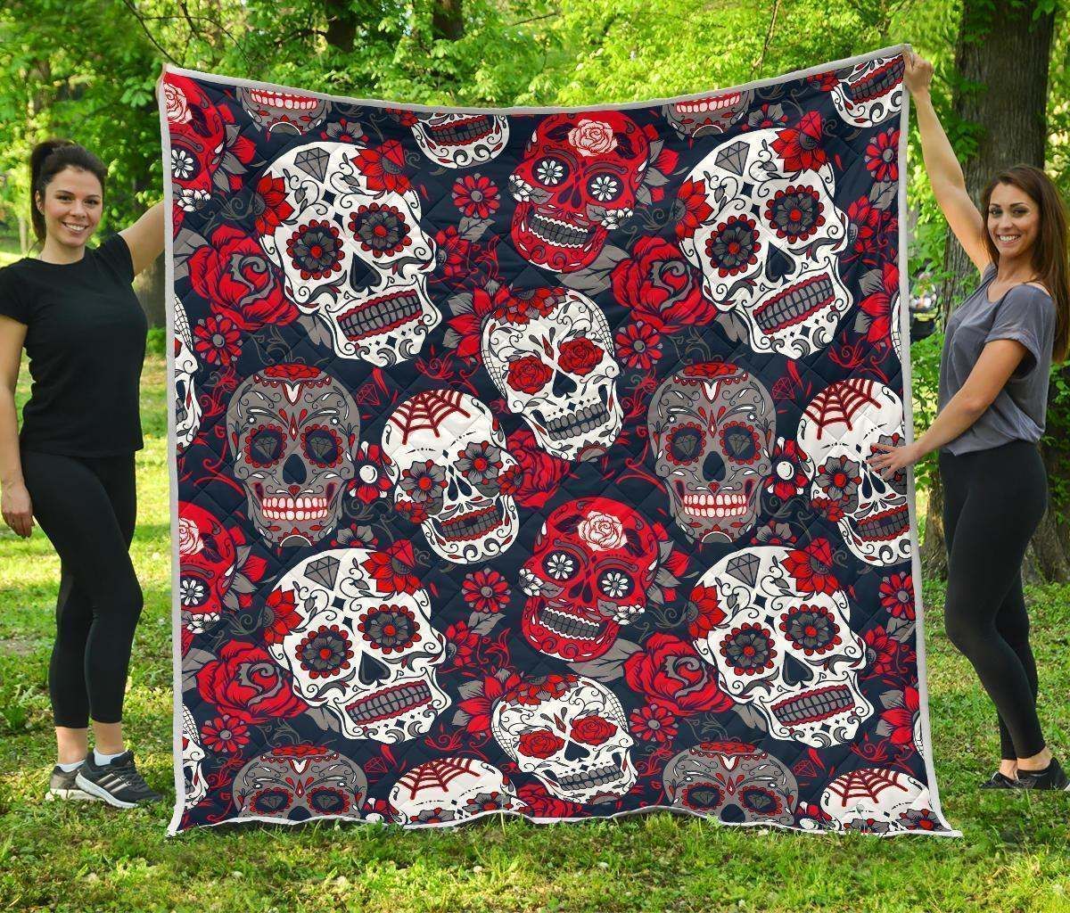 White Red Sugar Skull CL17100718MDQ Quilt Blanket