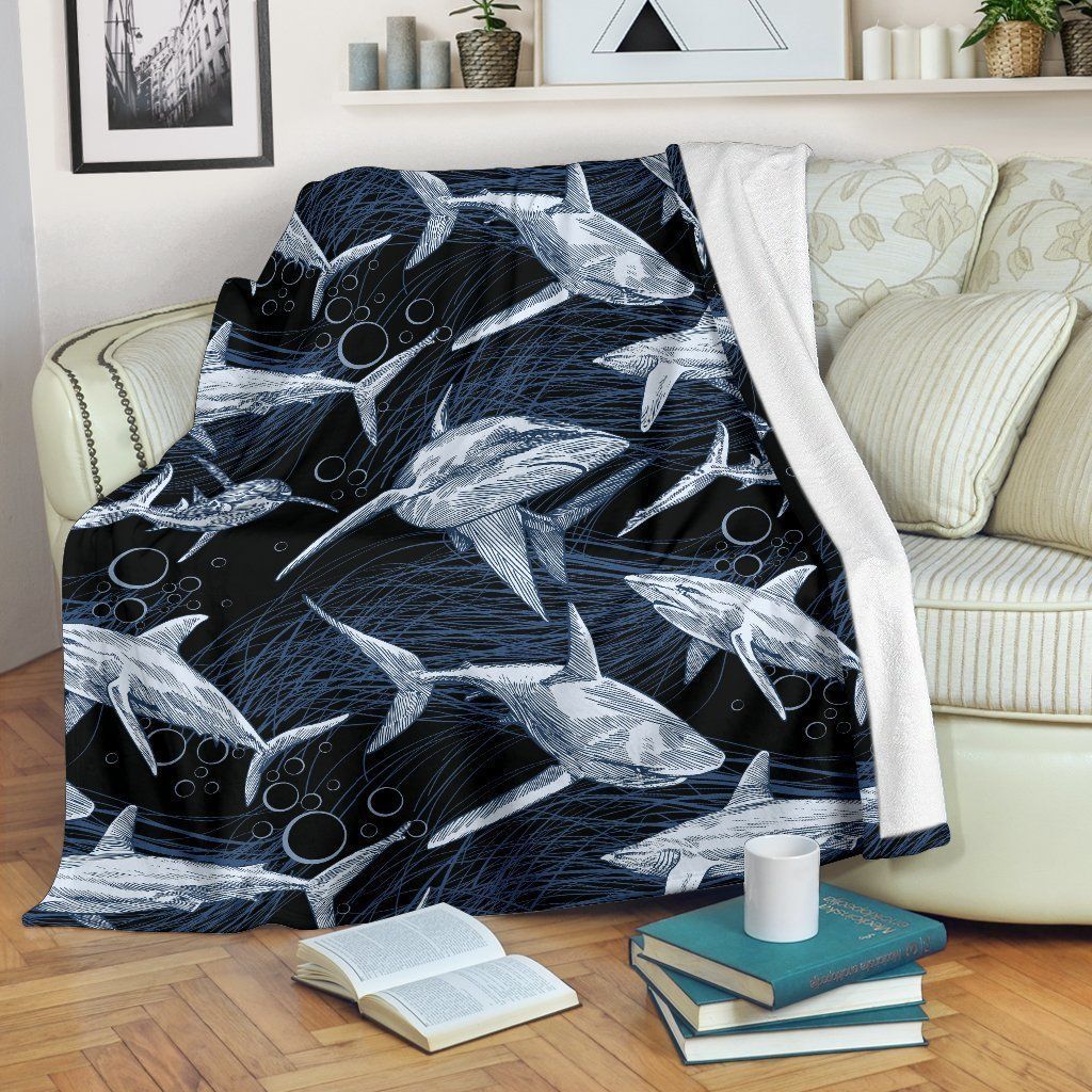 White Shark King Of The Ocean Pattern Printed Fleece Blanket