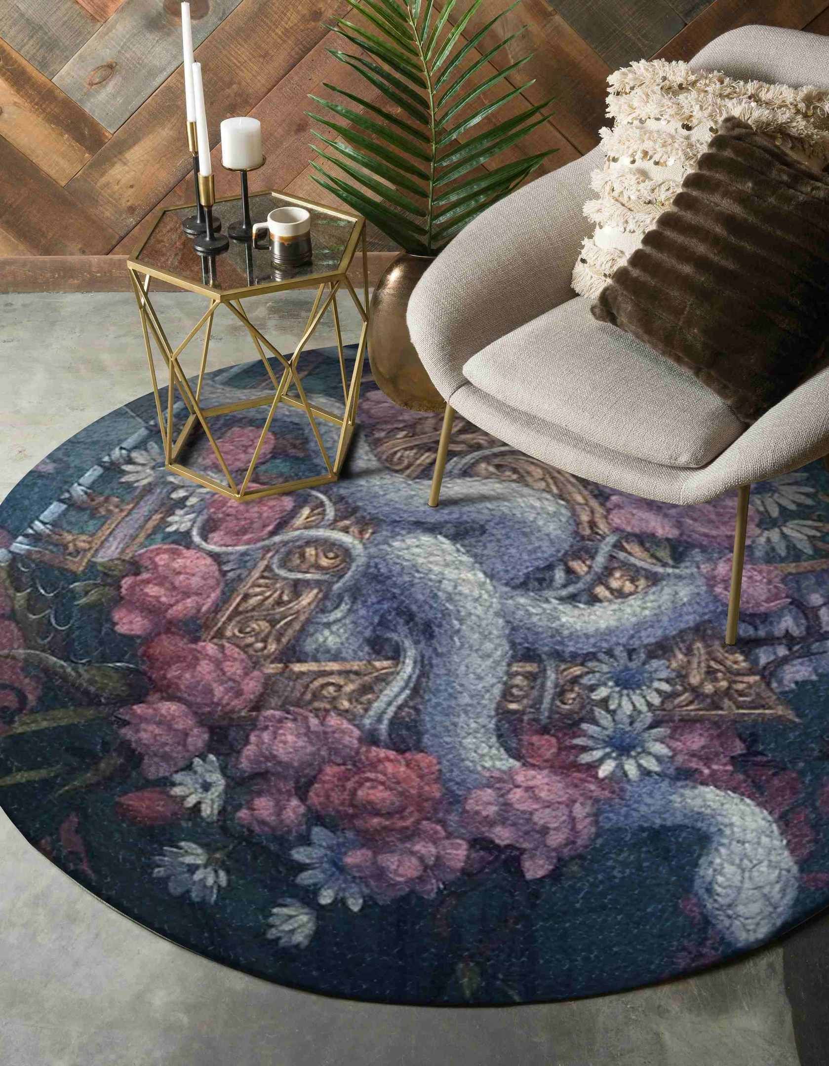White Snake Round Carpet