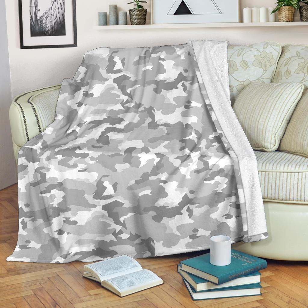 White Snow Camouflage Sherpa Fleece Blanket