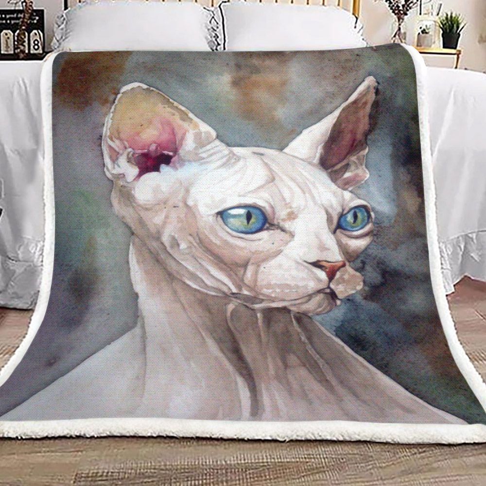 White Sphinx Cat Sherpa Fleece Blanket
