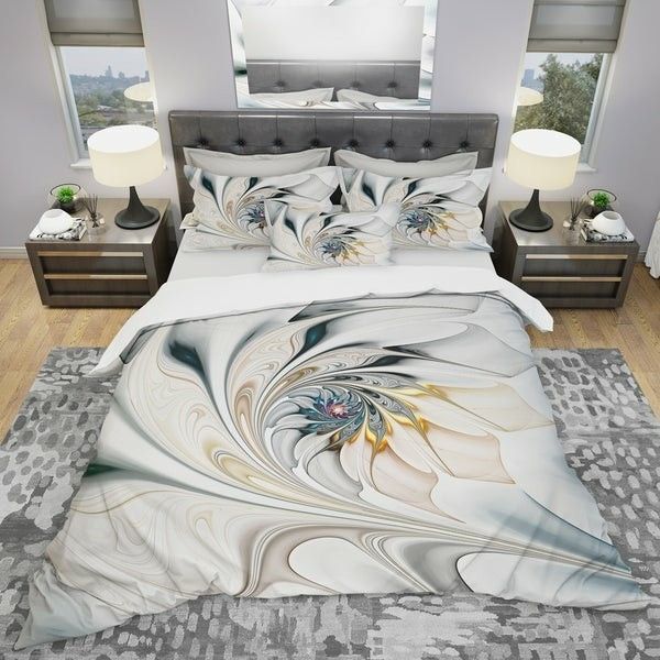 White Stained Glass Floral Art Bedding Set