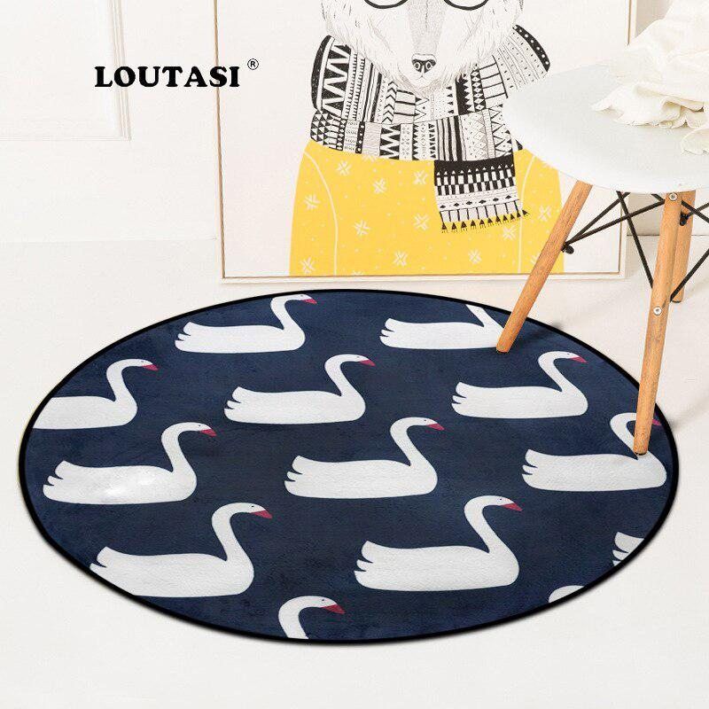 White Swan Round Carpet