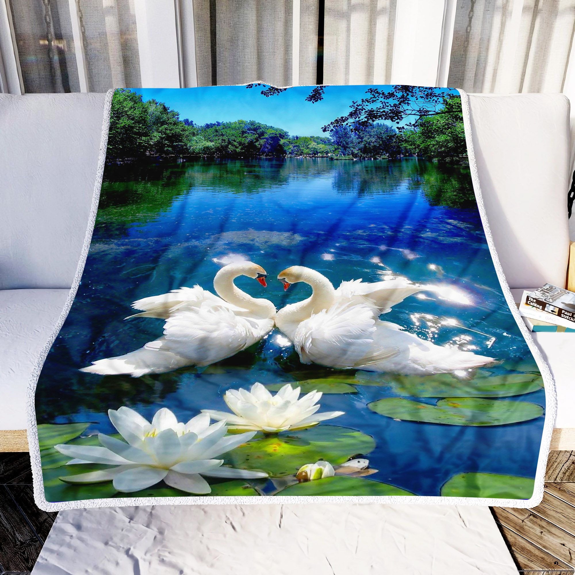 White Swan Couple Fleece Blanket