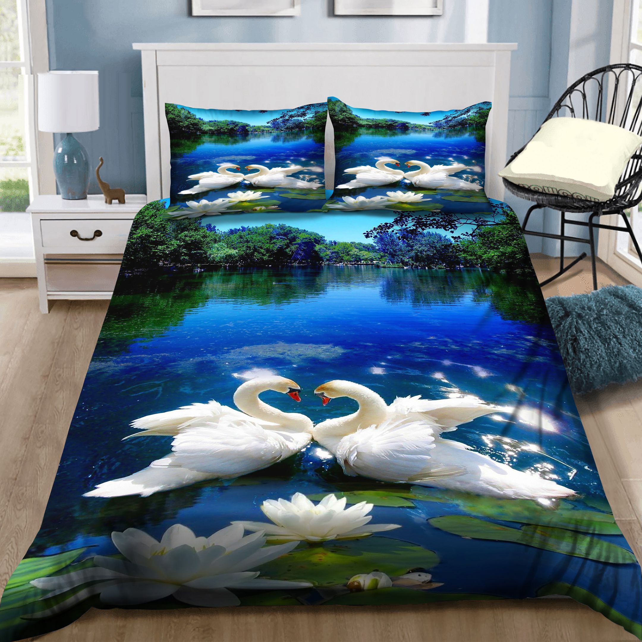 White Swan Couple Bedding Set
