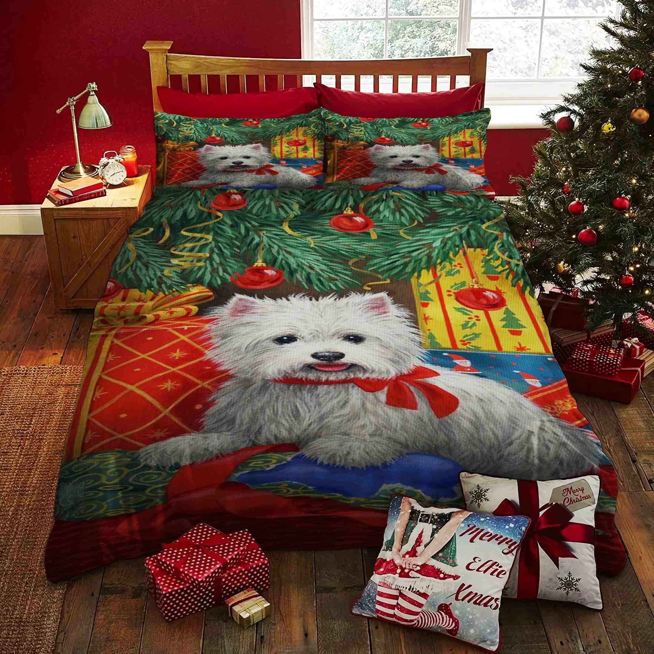 White Terrier Christmas Bedding Set