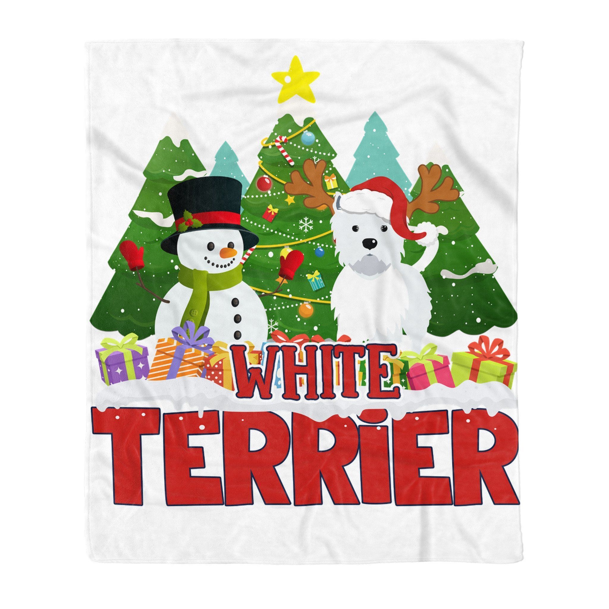 White Terrier Snowman Christmas Sherpa Fleece Blanket