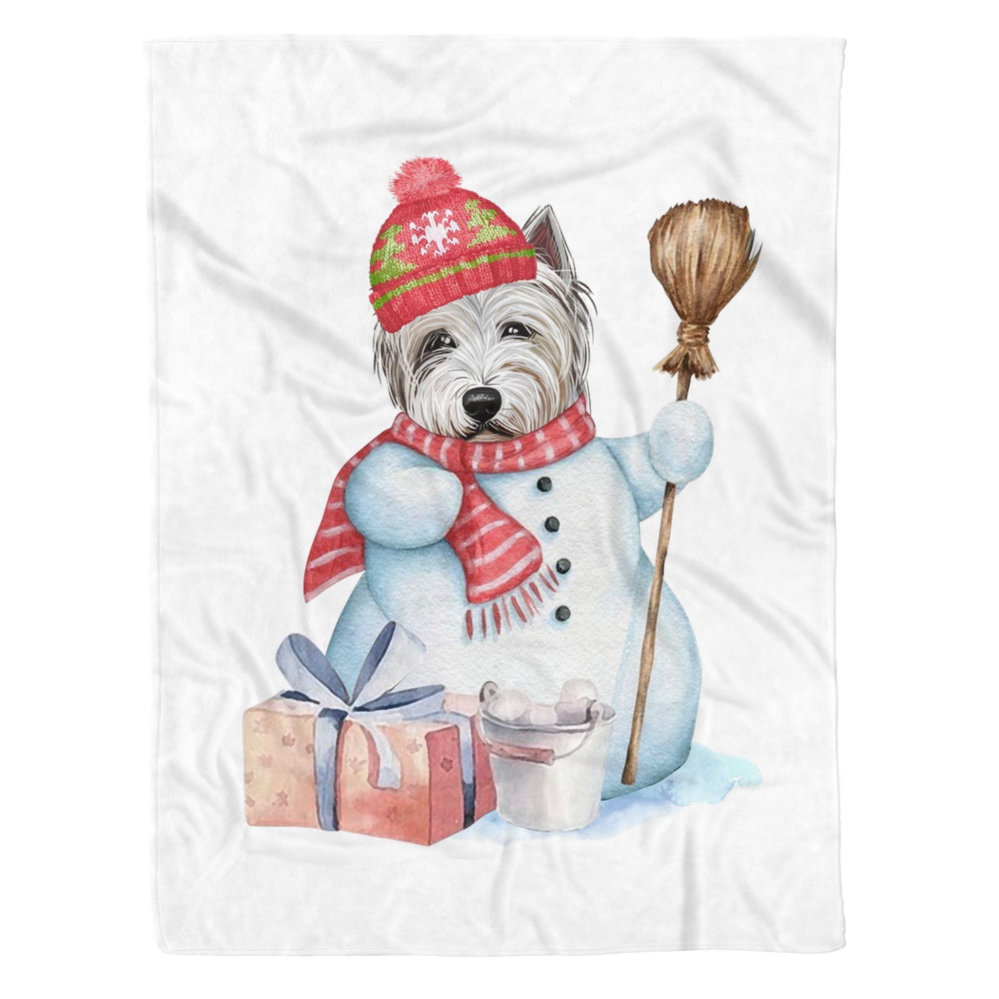 White Terrier Snowman Sherpa Fleece Blanket