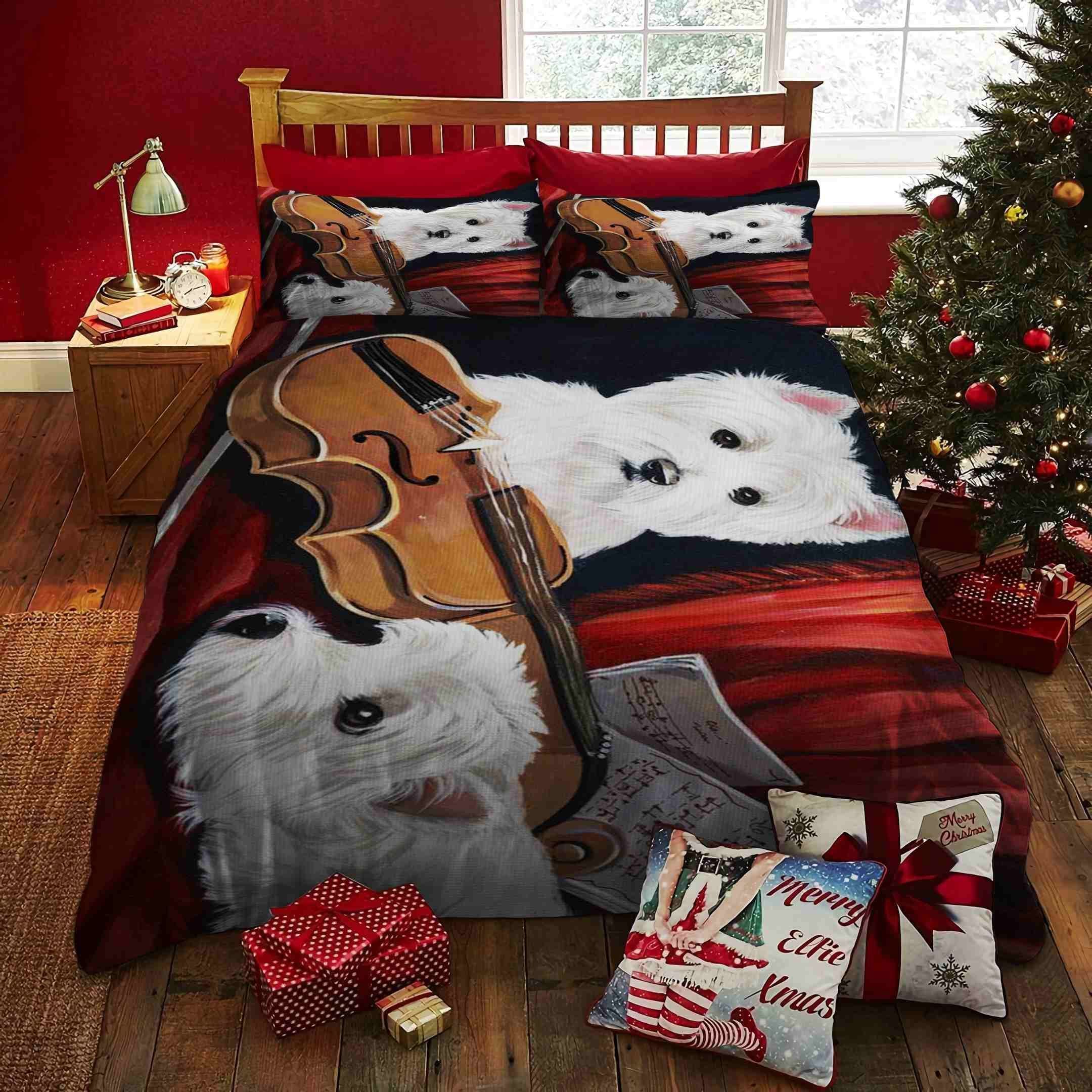 White Terrier Violin Bedding Set