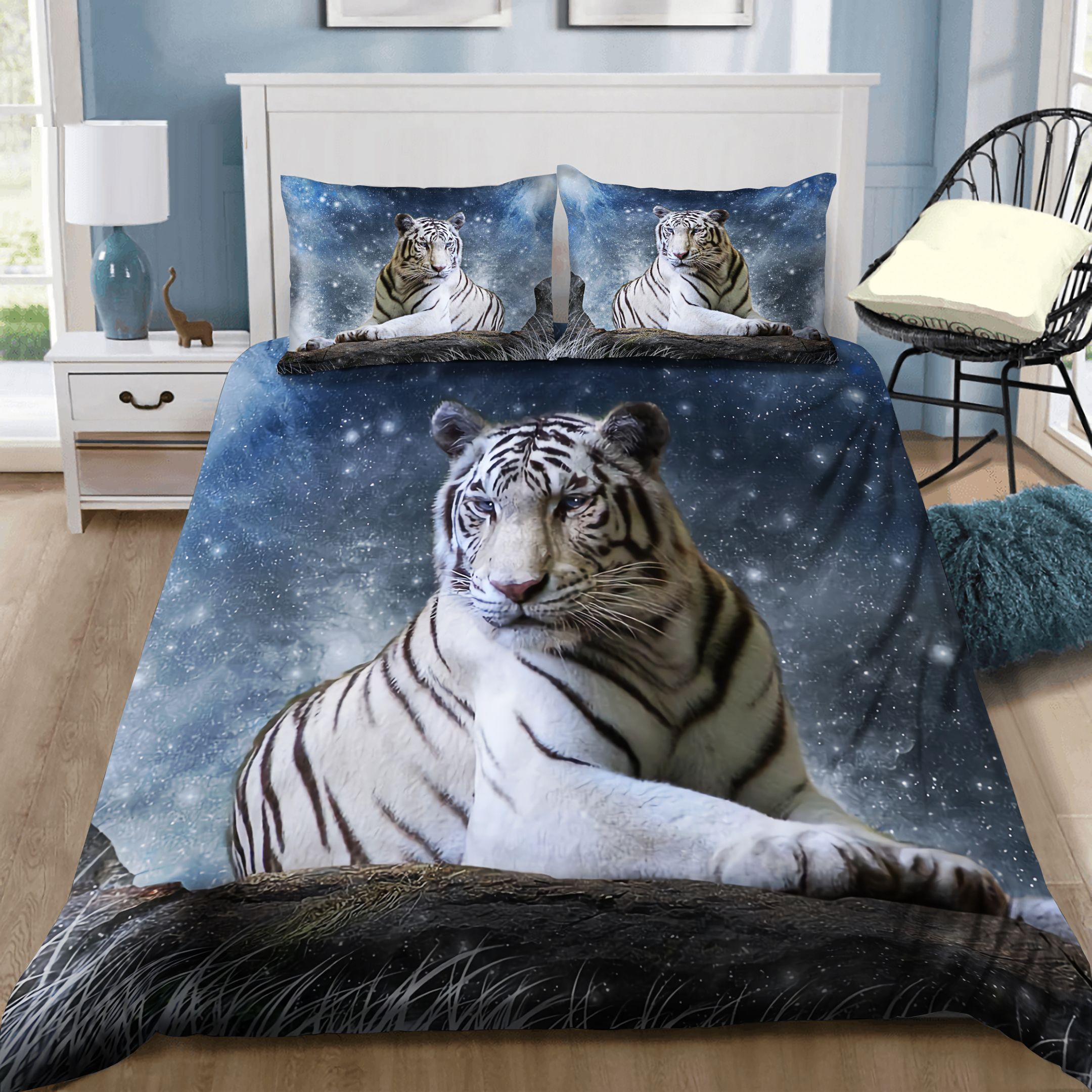 White Tiger Art Bedding Set