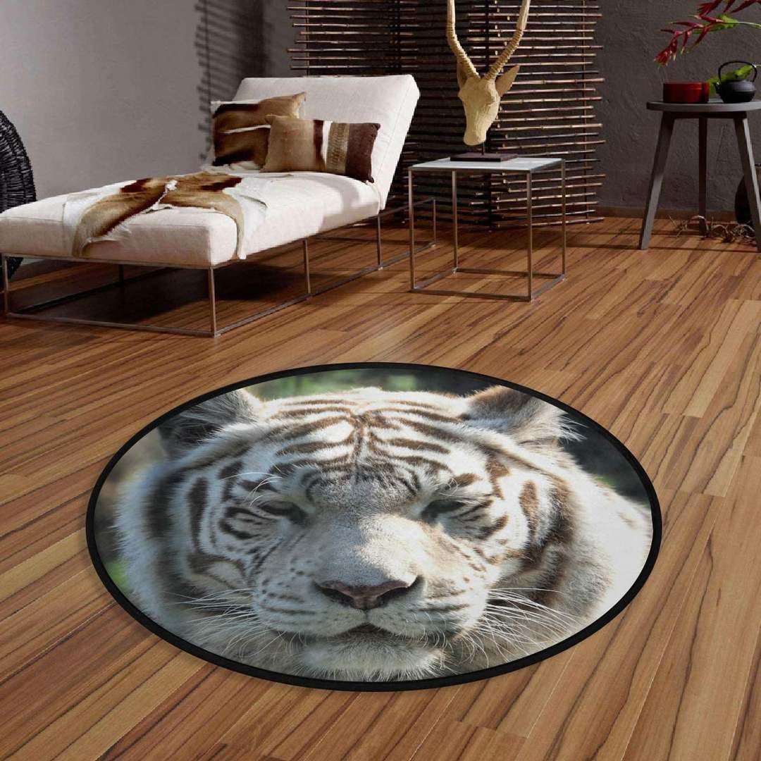 White Tiger Round Carpet