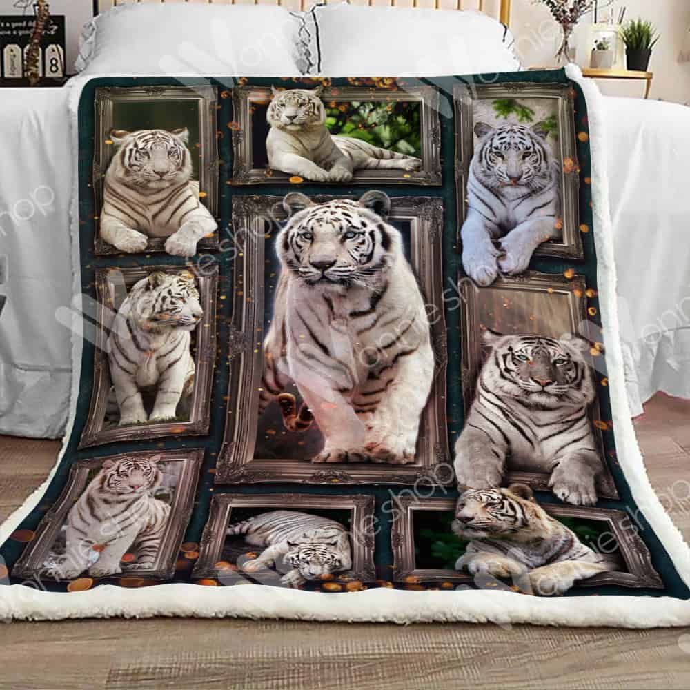 White Tiger Sherpa Fleece Blanket