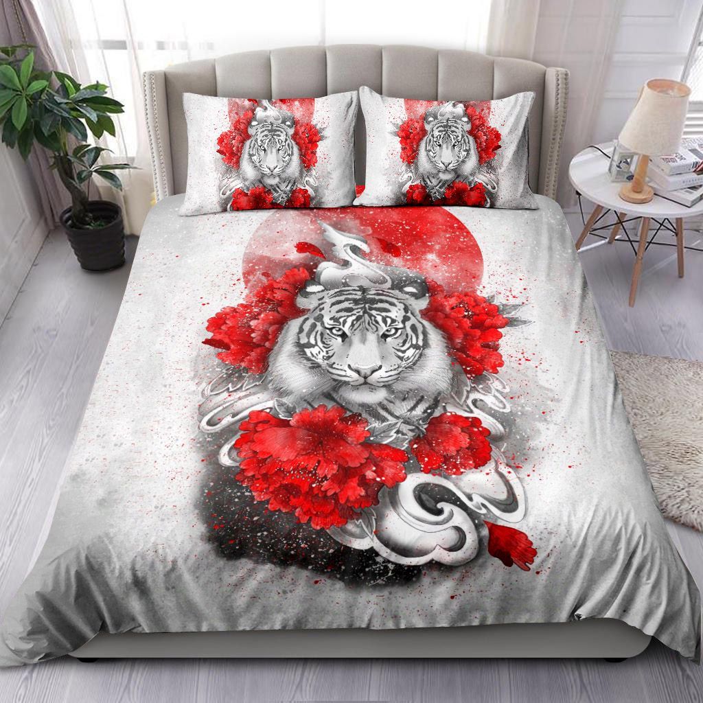 White Tiger Red Sun Bedding Set