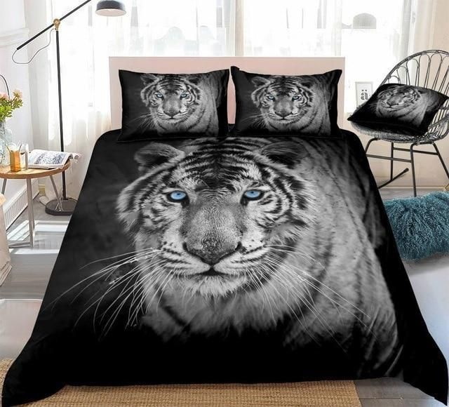 White Tiger With Blue Eyes Bedding Set