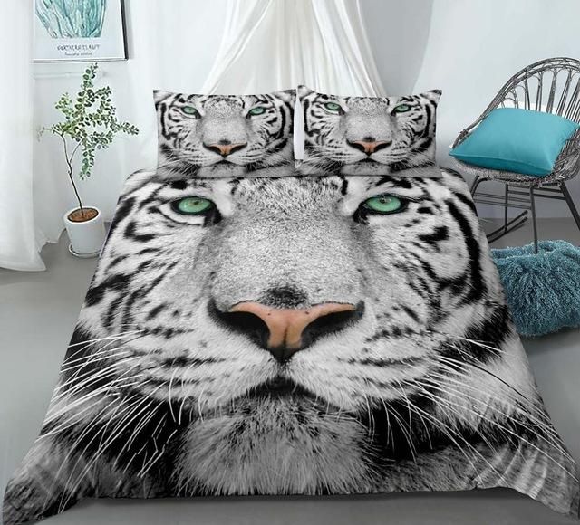White Tiger With Green Eyes Bedding Set