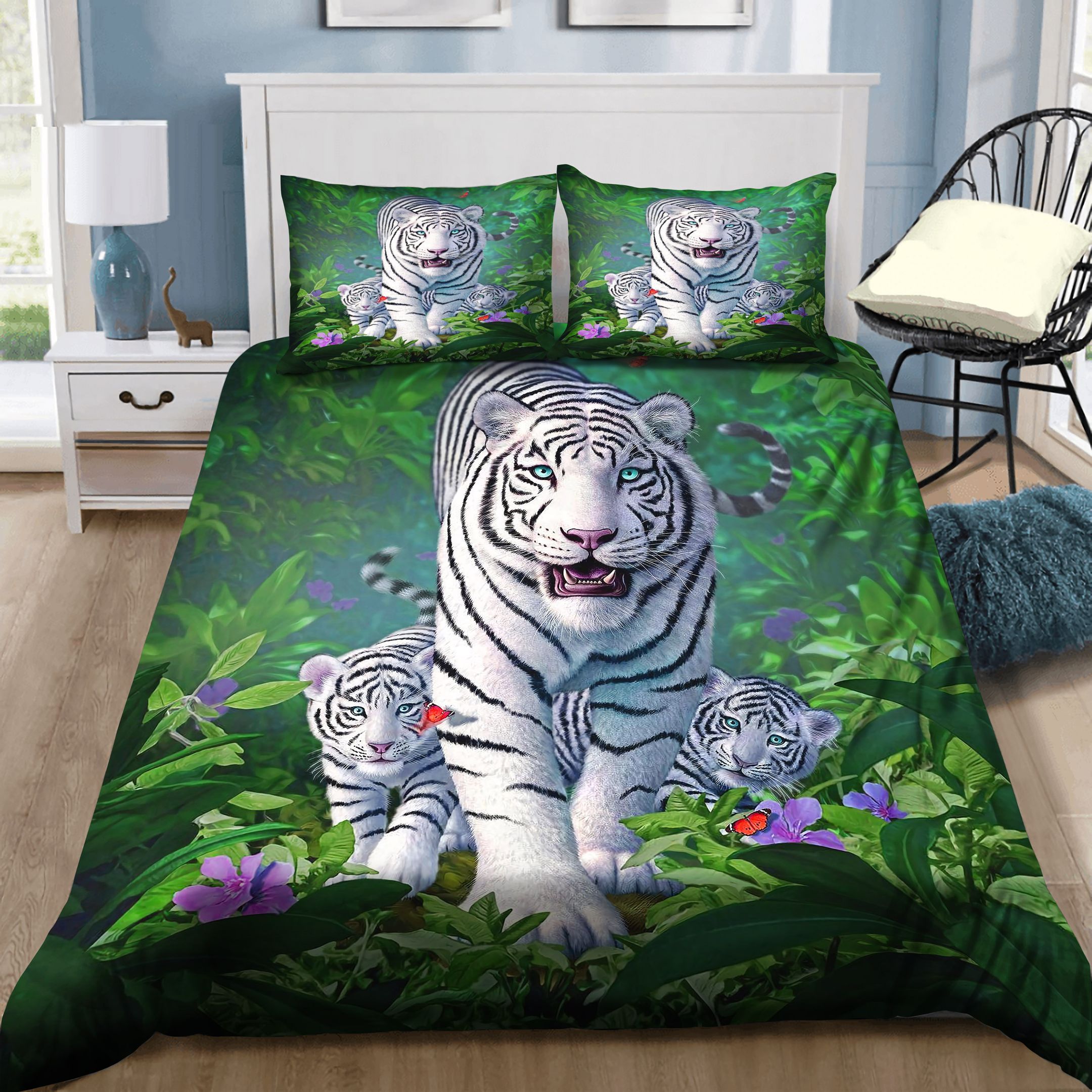 White Tigers Bedding Set