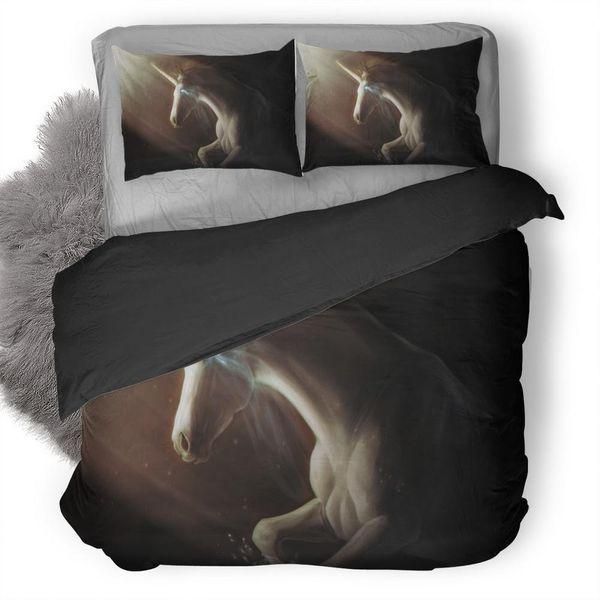 White Unicorn Black Bedding Set