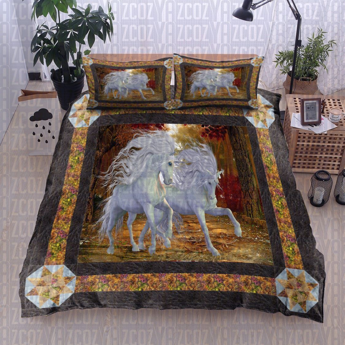 White Unicorn Bedding Set