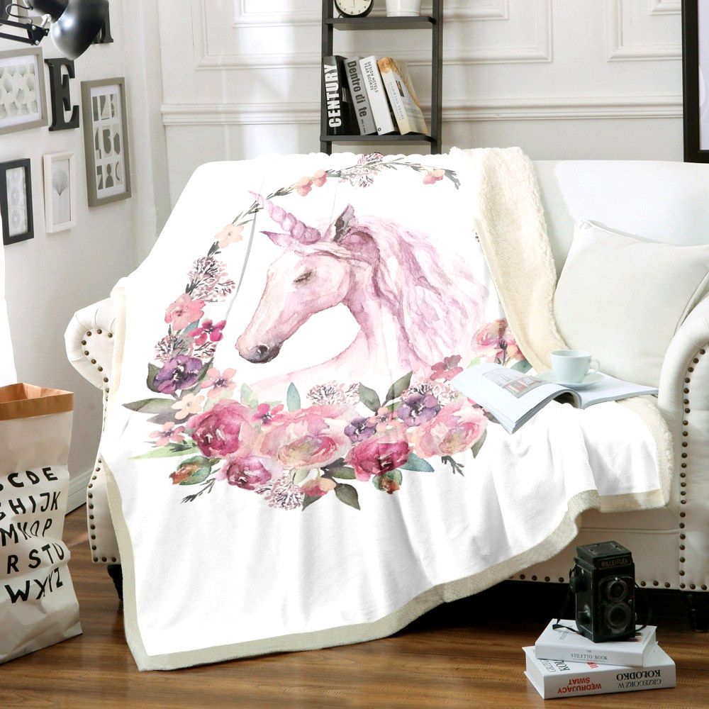 White Unicorn Sherpa Fleece Blanket