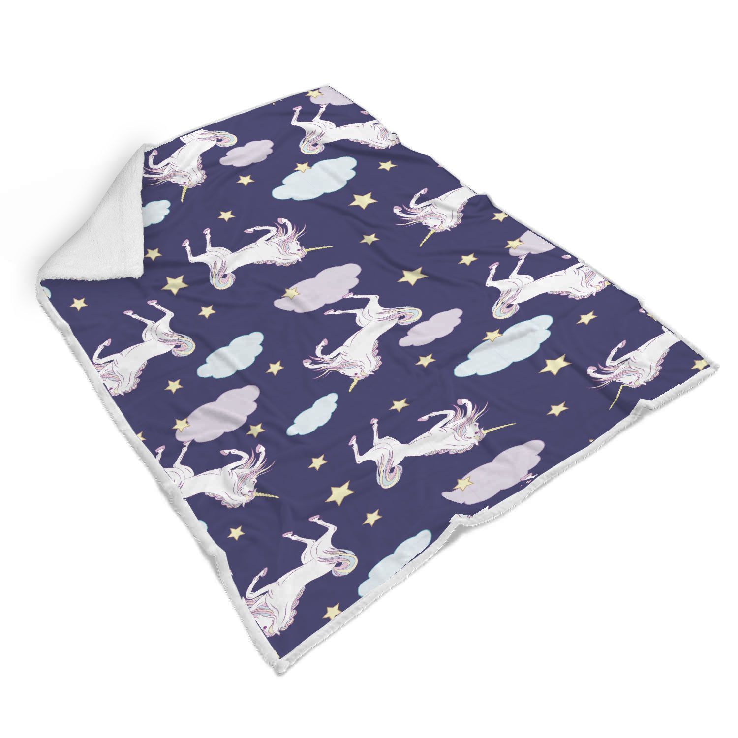 White Unicorn Star Sherpa Fleece Blanket