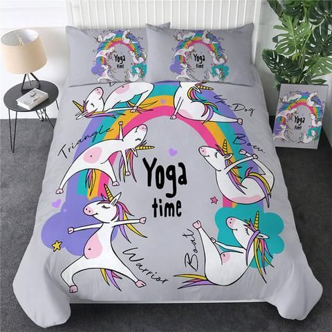 White Unicorn Yoga Pose Bedding Set