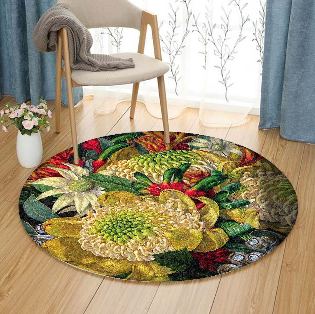 White Waratahs Flannel Flowers And Kangaroo Paws Round Carpet
