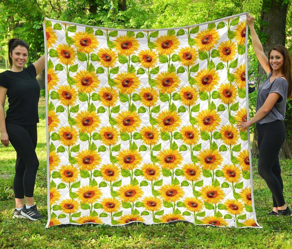 White Watercolor Sunflower CL17100729MDQ Quilt Blanket