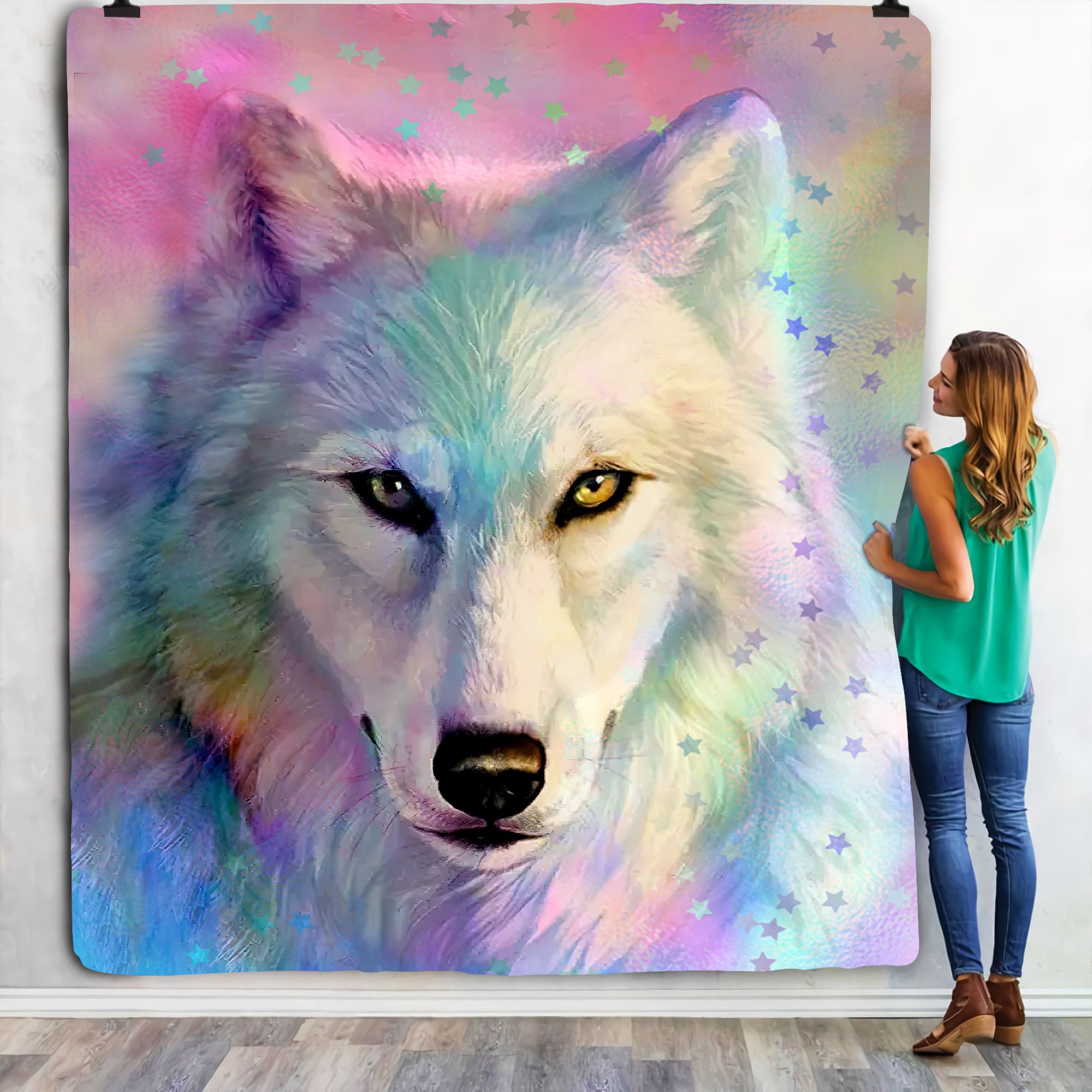 White Wolf Art Fleece Blanket