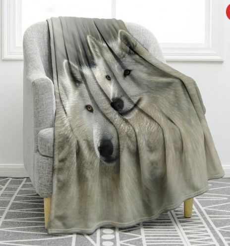 White Wolf Sherpa Fleece Blanket