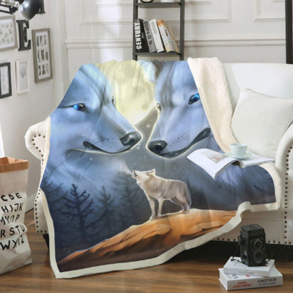 White Wolf Sherpa Fleece Blanket