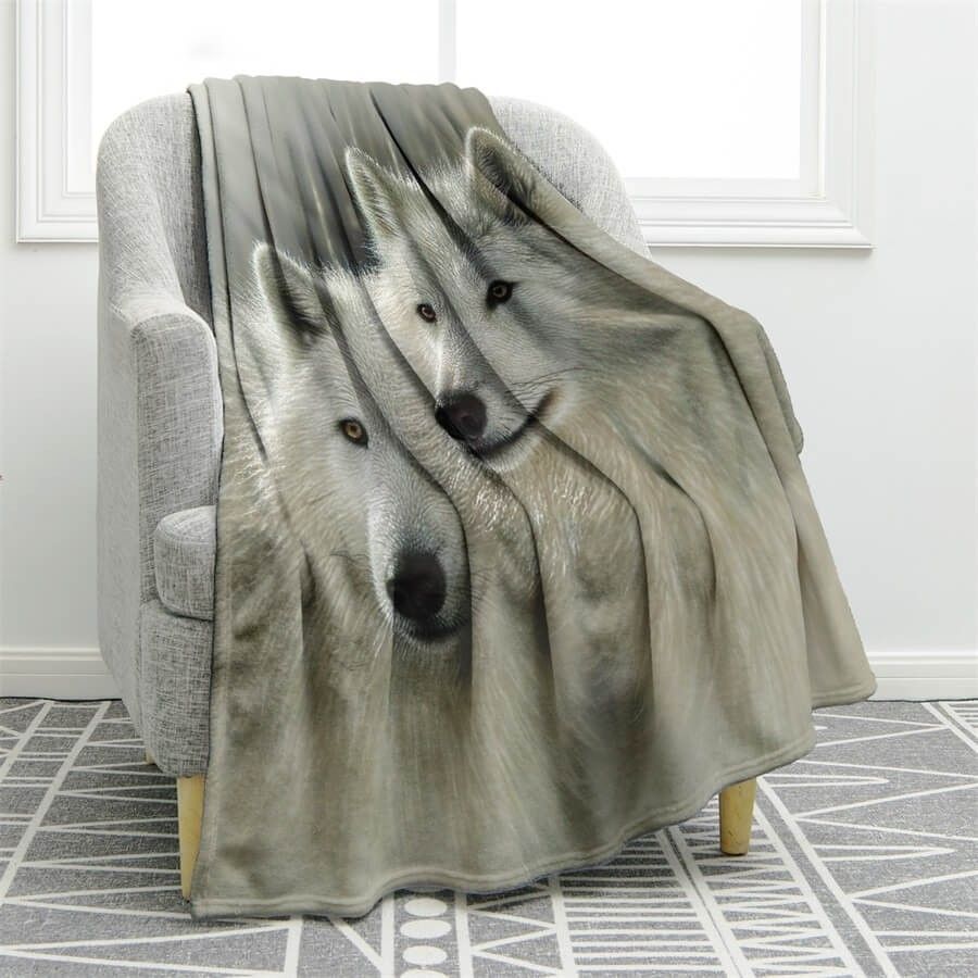 White Wolf Sherpa Fleece Blanket