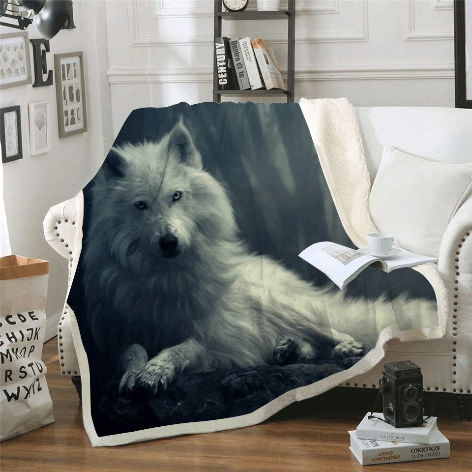 White Wolf Sherpa Fleece Blanket