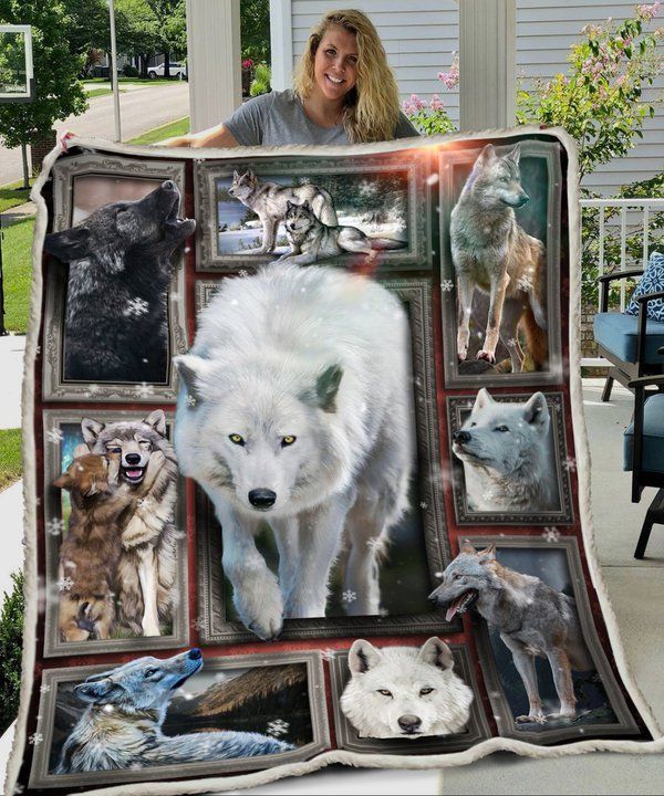 White Wolf Sherpa Fleece Blanket
