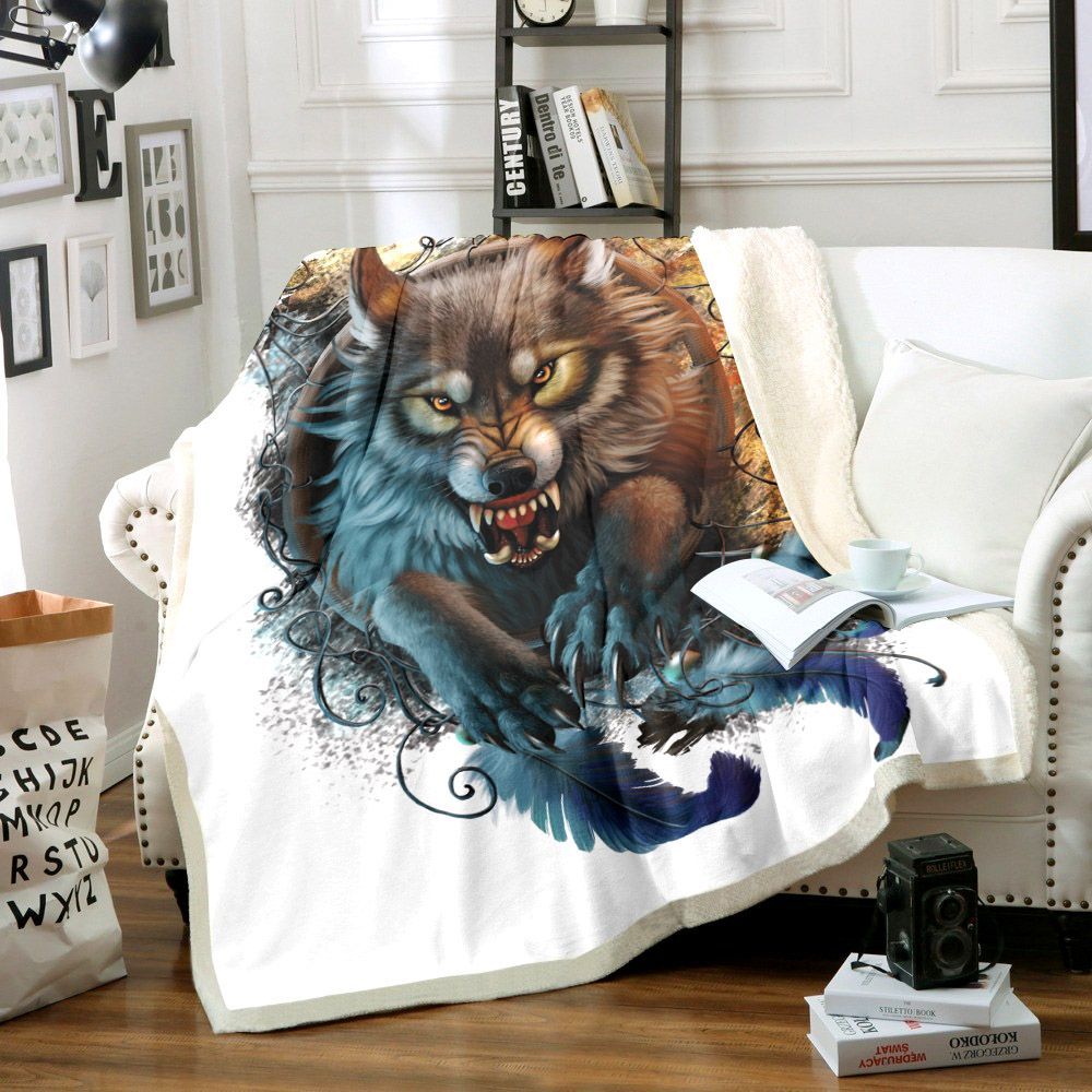 White Wolf Sherpa Fleece Blanket
