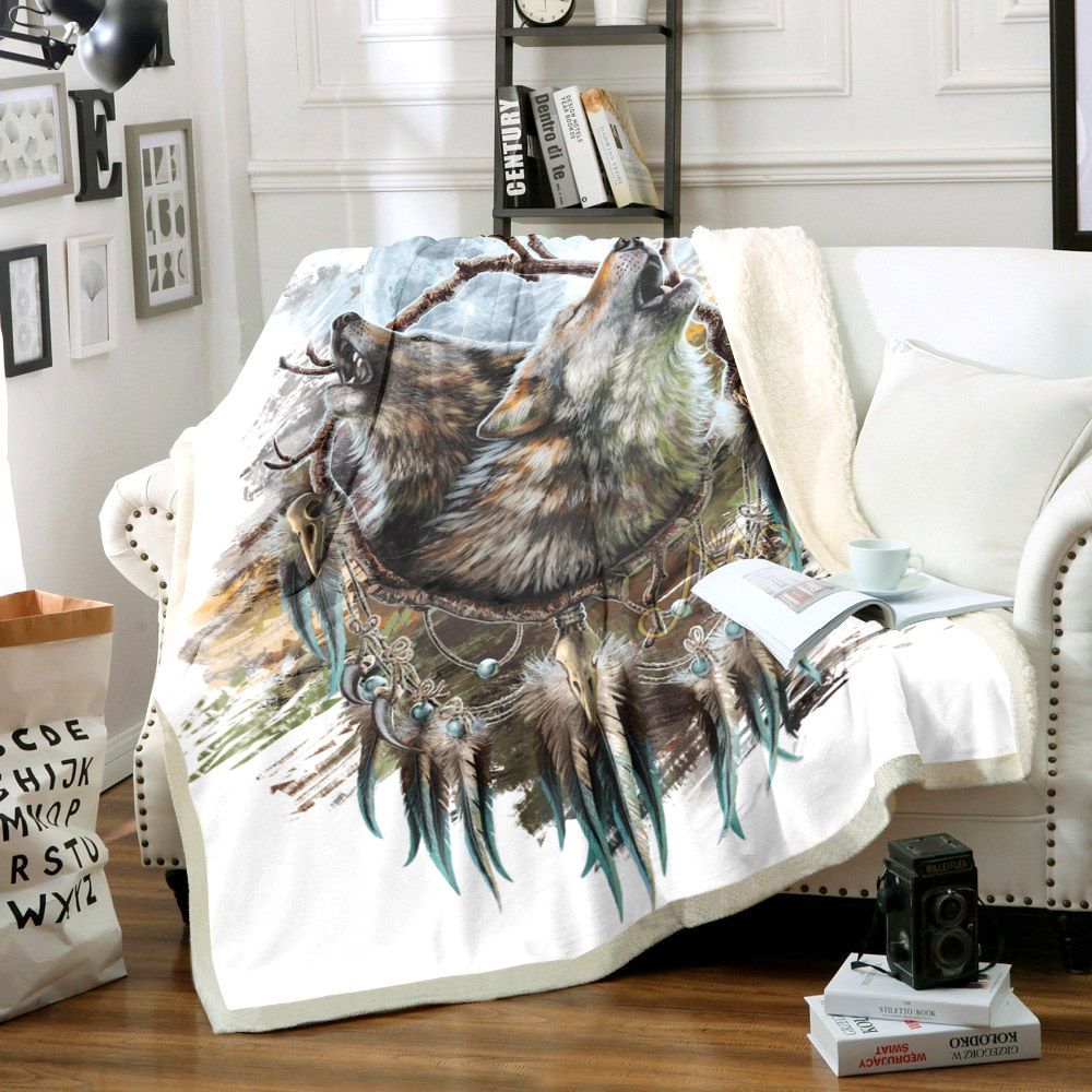 White Wolf Sherpa Fleece Blanket